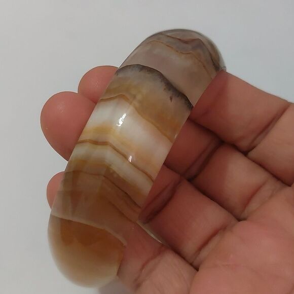 Natural Banded Agate Stone Chunky Bangle Bracelet - Picture 5 of 8